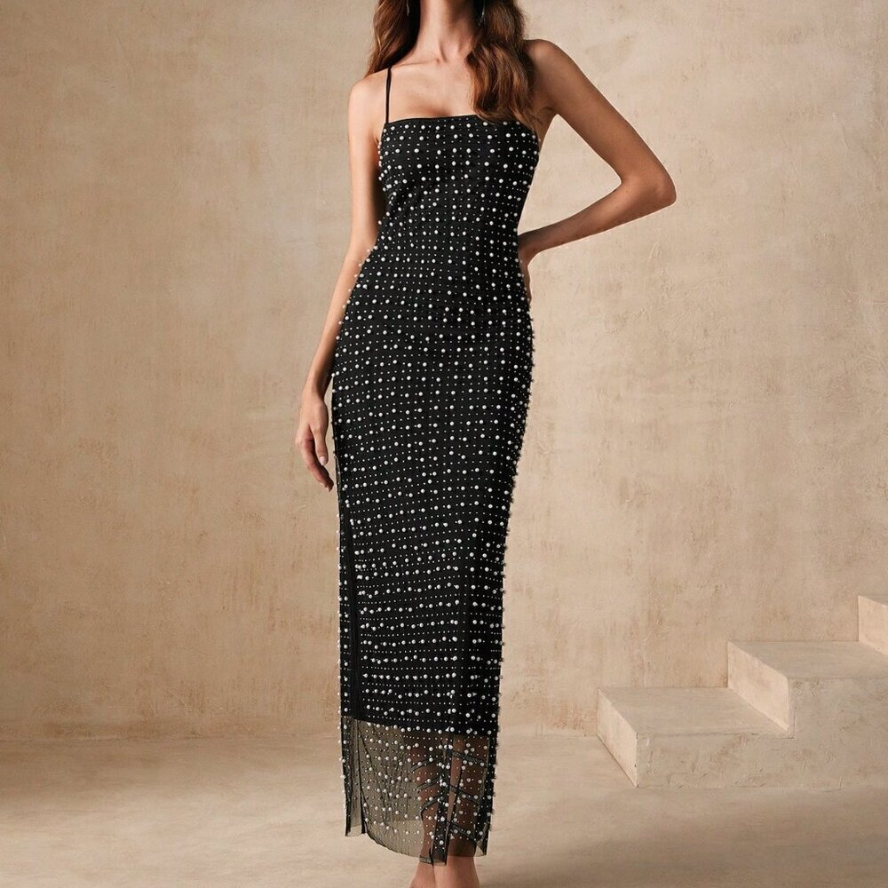 Black Party Women's Sequin Patchwork Summer Strappy Dress